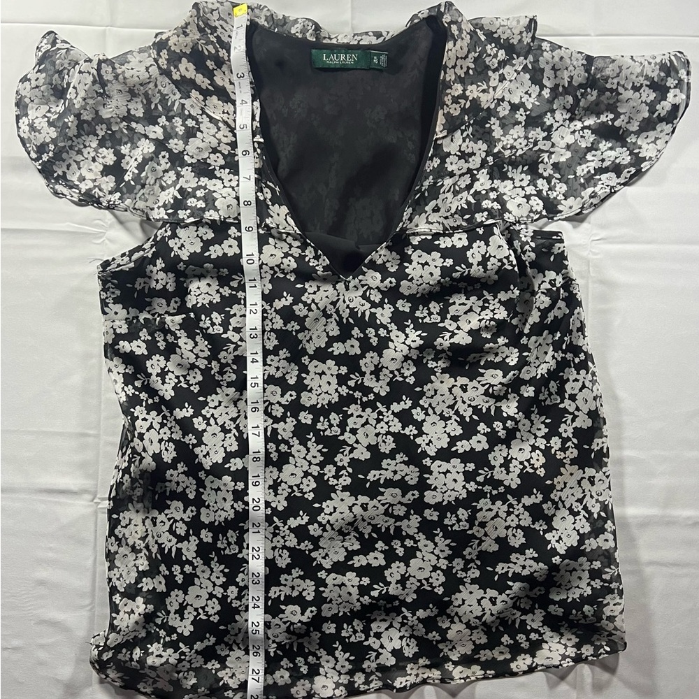 Lauren Ralph Lauren Black and White Floral Blouse Whimsigoth Vintage Y2K - Picture 4 of 5